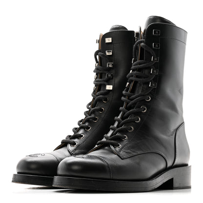 Chanel Calfskin Cap Toe Lace Up Combat Boots 38 Black 6 of 26
