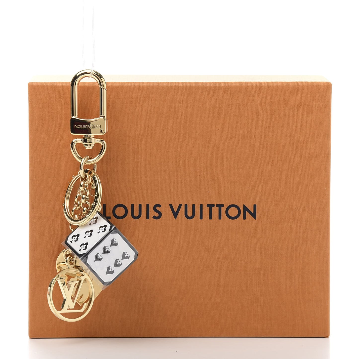 Metal Resin Game On Dice and Heart Charm Key Holder Gold