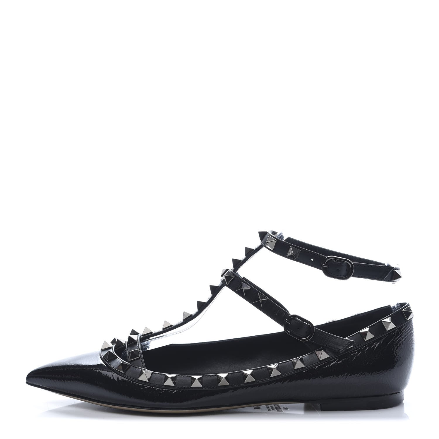 Valentino Garavani Patent Rockstud Cage Ballerina Flats 37.5 Black 1 of 9
