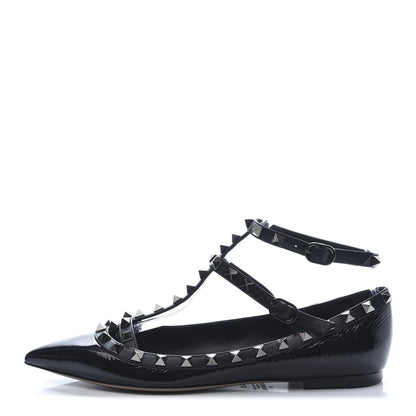 Valentino Garavani Patent Rockstud Cage Ballerina Flats 37.5 Black 1 of 9