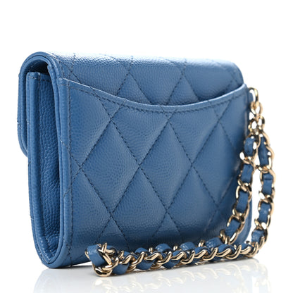 Chanel Caviar Quilted Flap Card Holder Chain Wristlet Blue 2 of 6