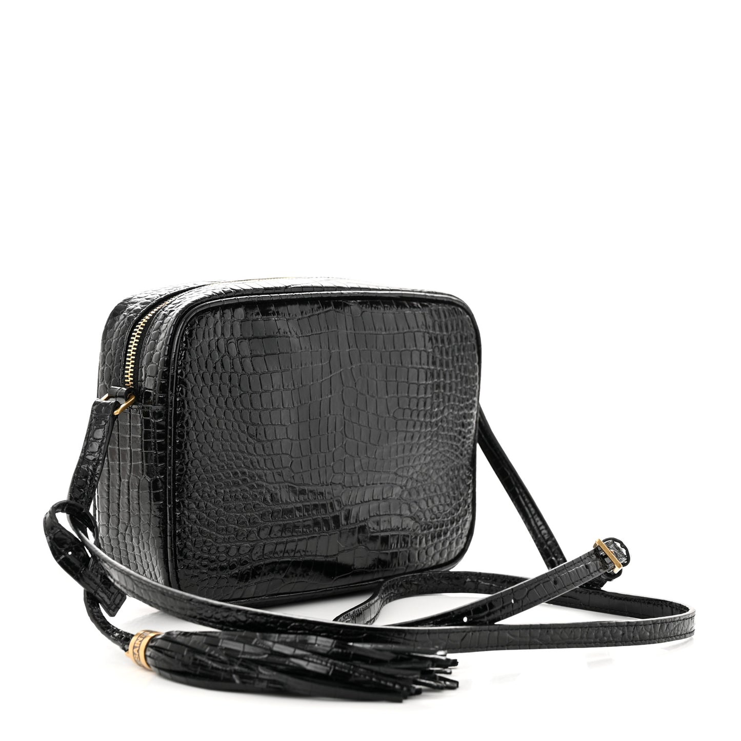 Patent Calfskin Crocodile Embossed Monogram Lou Camera Bag Black