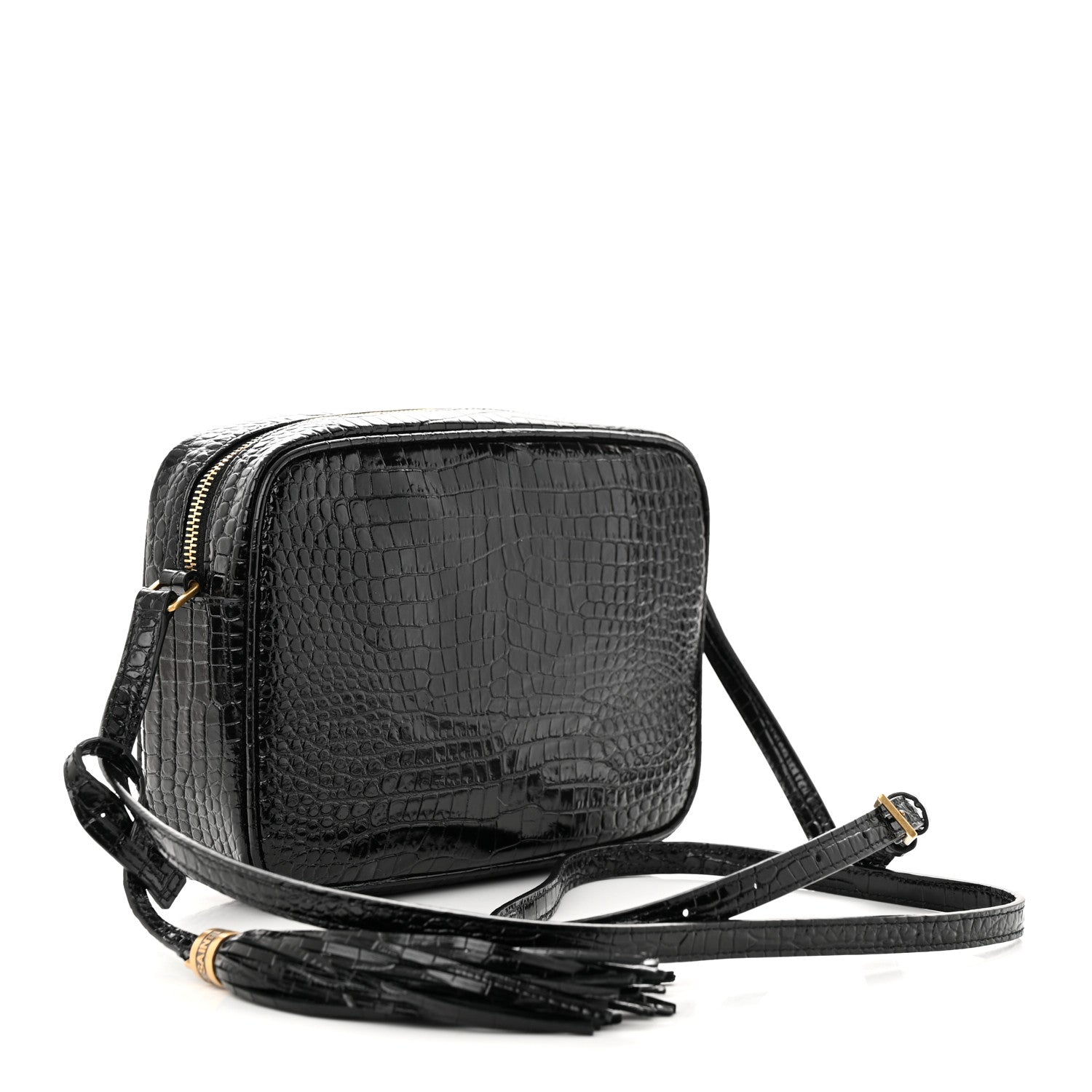 Saint Laurent Patent Calfskin Crocodile Embossed Monogram Lou Camera Bag Black 3 of 10