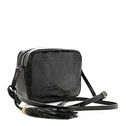 Saint Laurent Patent Calfskin Crocodile Embossed Monogram Lou Camera Bag Black 3 of 10