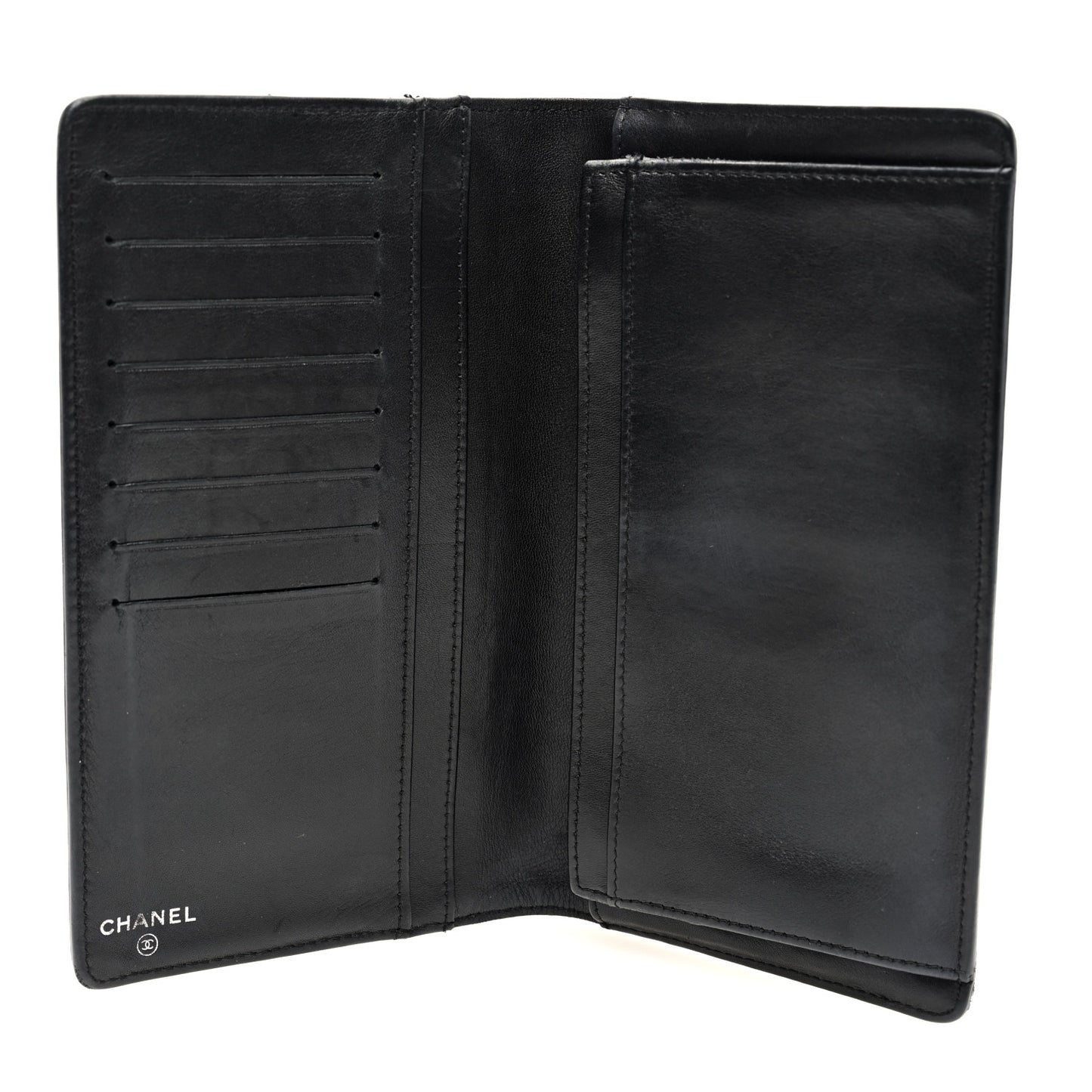 Lambskin Embossed Logo Yen Wallet Black