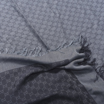 Gucci Cotton Silk Monogram Fringe Scarf Blue 3 of 4