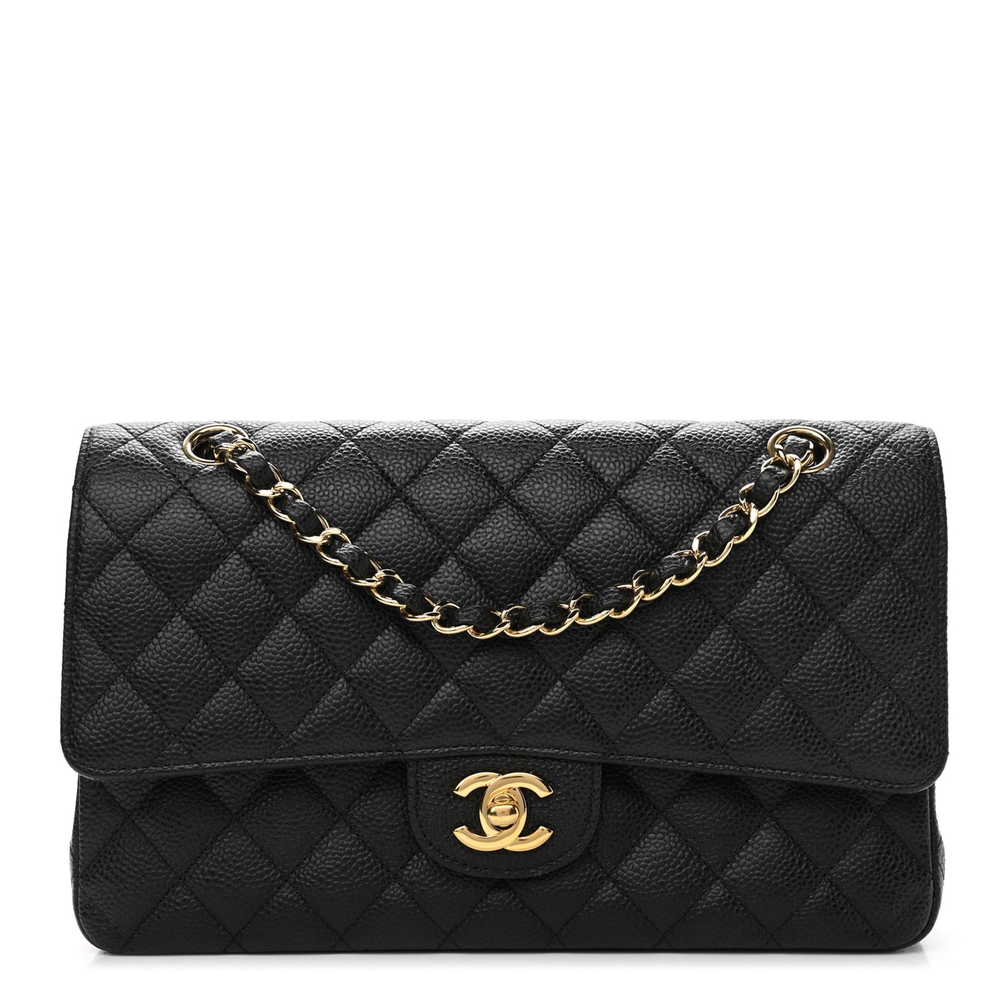Caviar Quilted Medium Double Flap Black