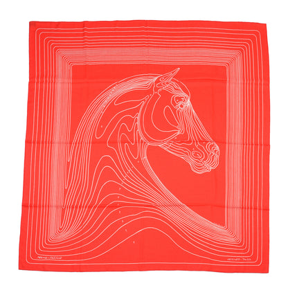 Hermes Cashmere Silk Pegase Paysage Shawl 140 Rouge Coquelicot 1 of 4