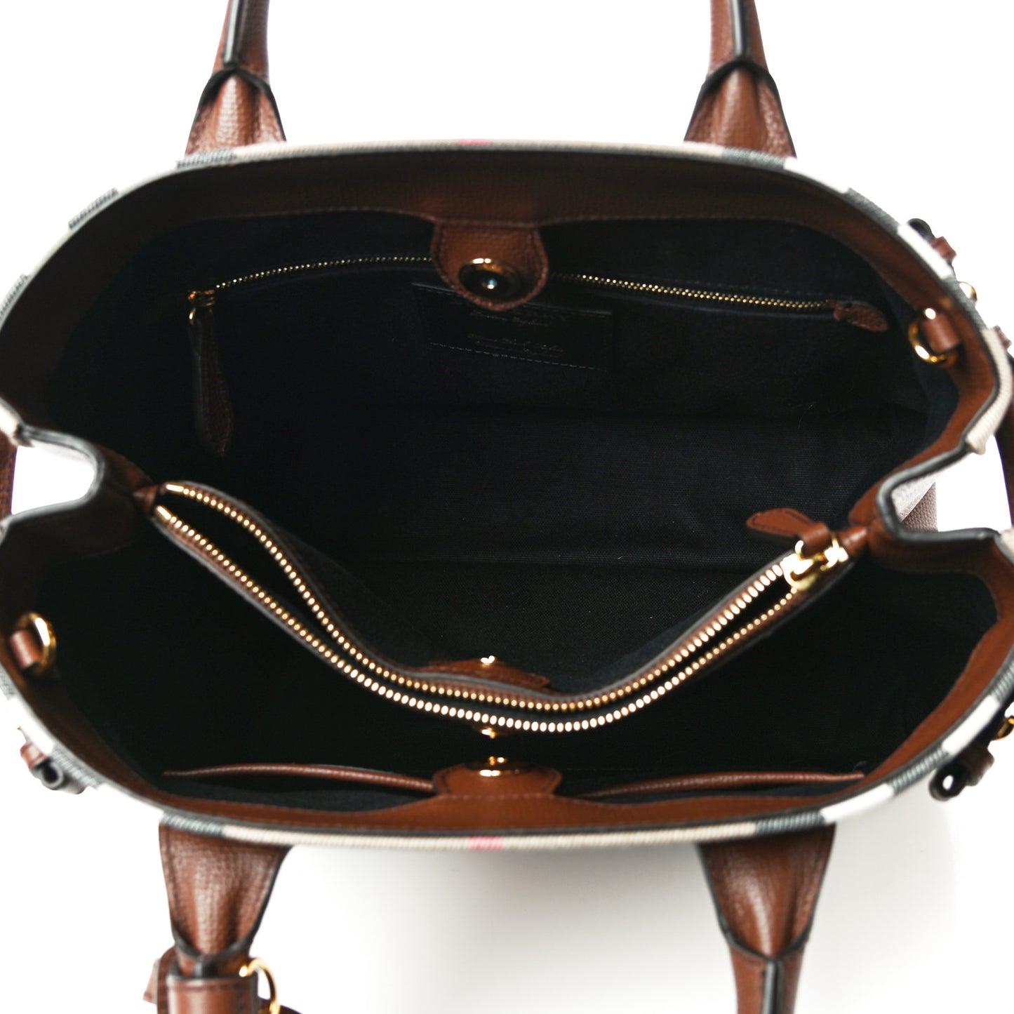 House Check Grainy Calfskin Medium Banner Tote Brown