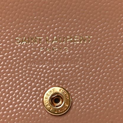 Saint Laurent Grain De Poudre Matelasse Chevron Monogram Flap Card Case Vintage Peach 6 of 7