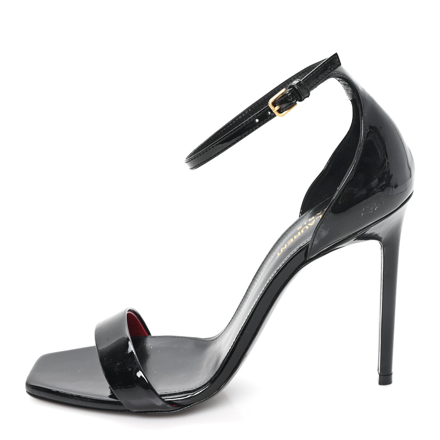 Saint Laurent Patent Calfskin Amber 105 Ankle Strap Sandals 39 Black 1 of 9
