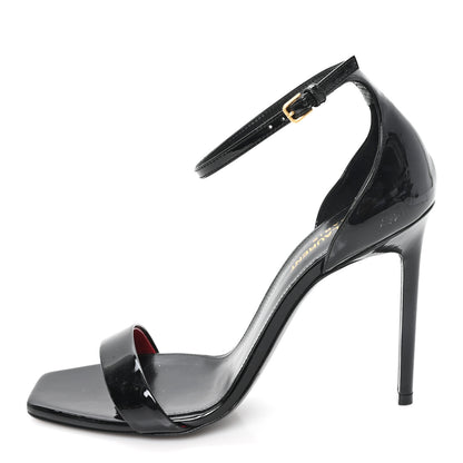 Saint Laurent Patent Calfskin Amber 105 Ankle Strap Sandals 39 Black 1 of 9
