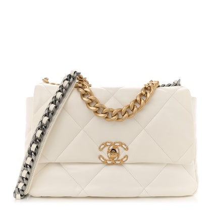 Chanel Goatskin Quilted Large Chanel 19 Flap White 1 of 13