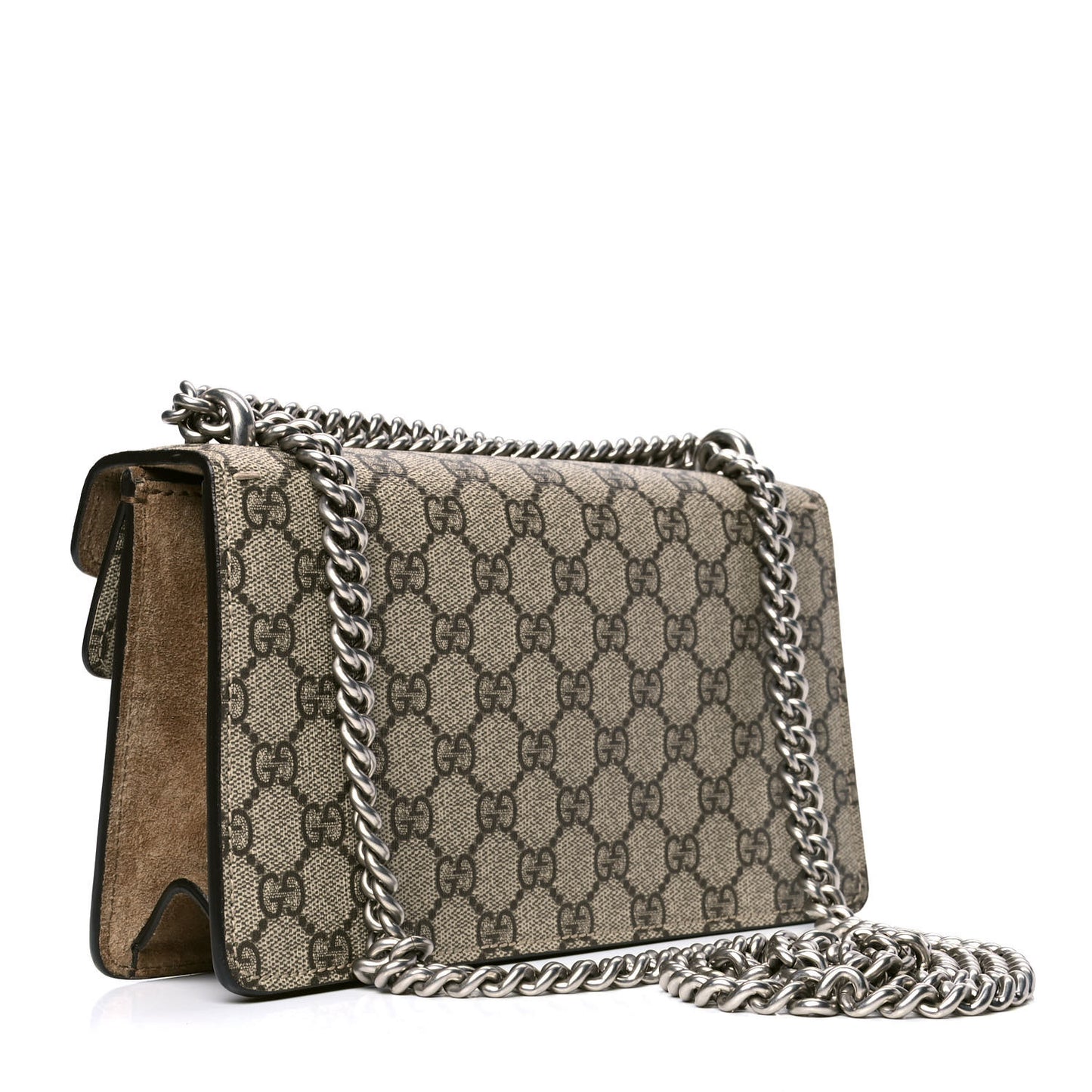 GG Supreme Monogram Suede Crystal Small Dionysus Shoulder Bag Beige Ebony Taupe