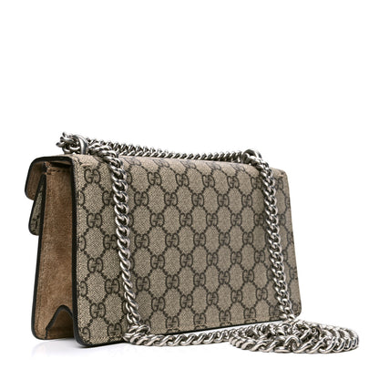 Gucci GG Supreme Monogram Suede Crystal Small Dionysus Shoulder Bag Beige Ebony Taupe 2 of 4