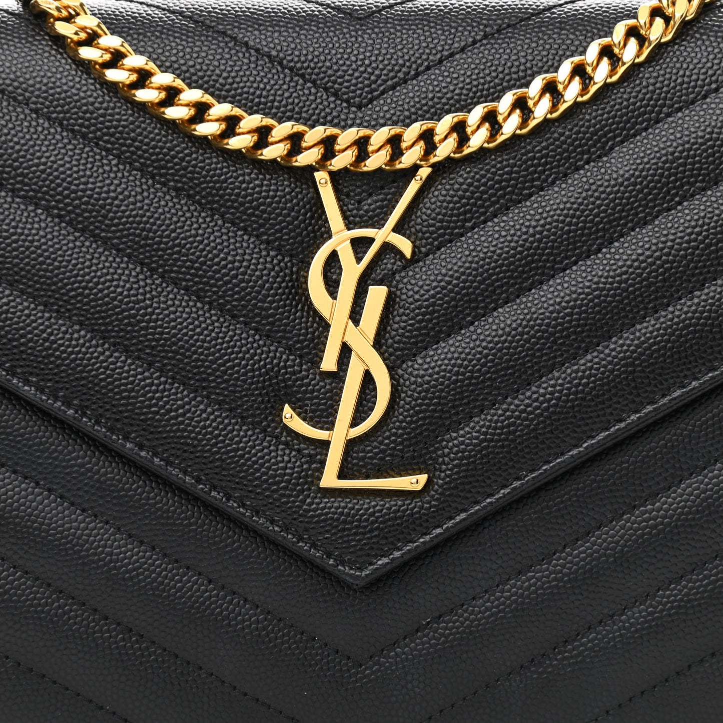 Grain De Poudre Matelasse Chevron Monogram Chain Wallet Black