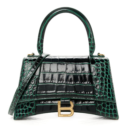 Balenciaga Shiny Calfskin Crocodile Embossed Small Hourglass Top Handle Bag Forest Green 1 of 10