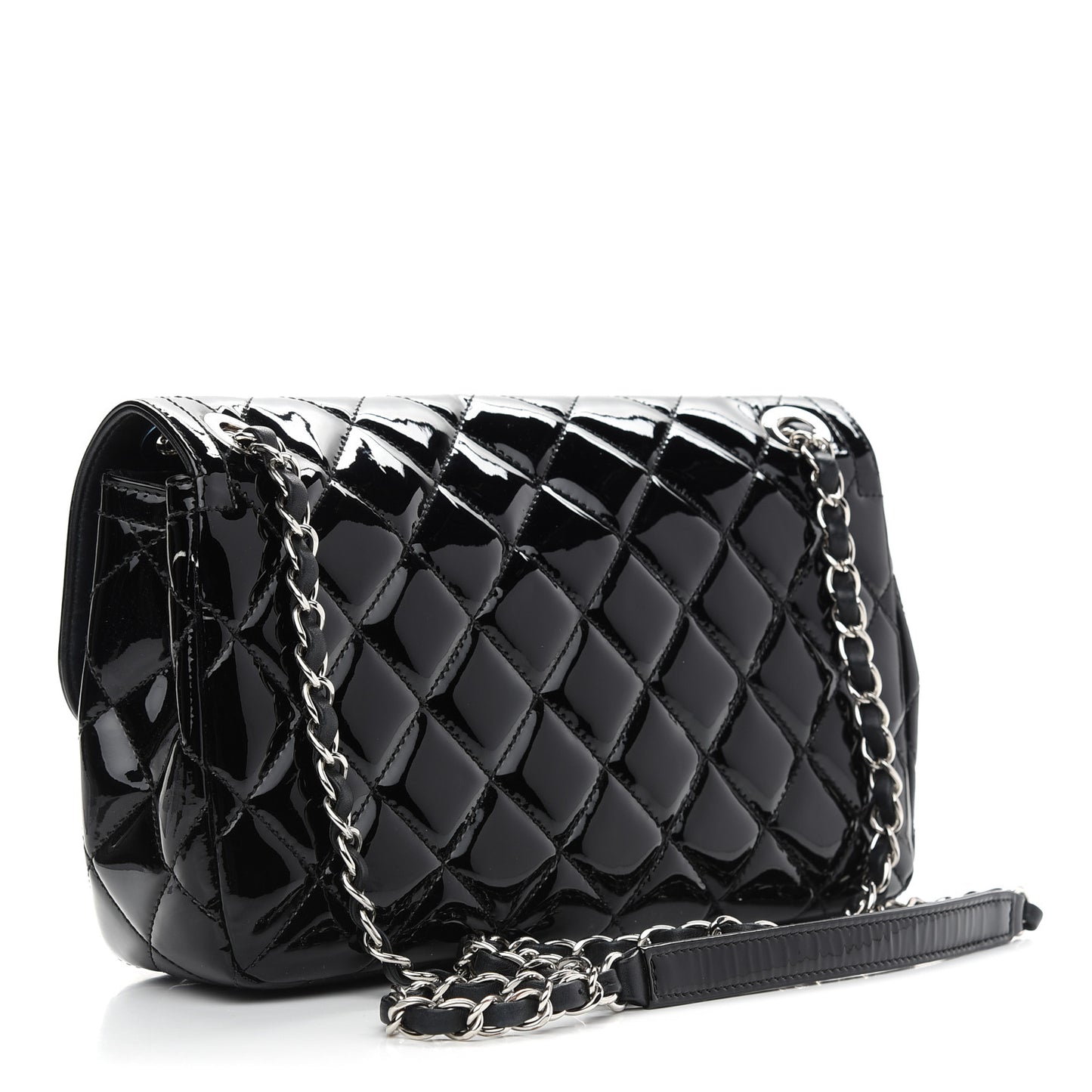 Patent Quilted Large Coco Shine Flap Black