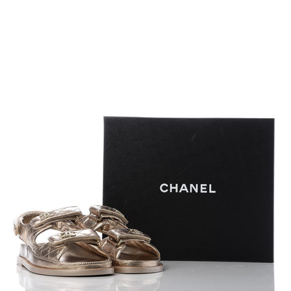 Chanel Iridescent Lambskin Velcro Dad Sandals 38 Light Bronze 10 of 10