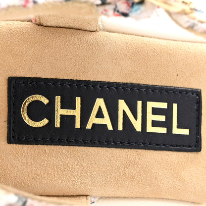 Chanel Tweed Cork CC Wedge Sandals 37 Ecru Pink Blue Green 8 of 14