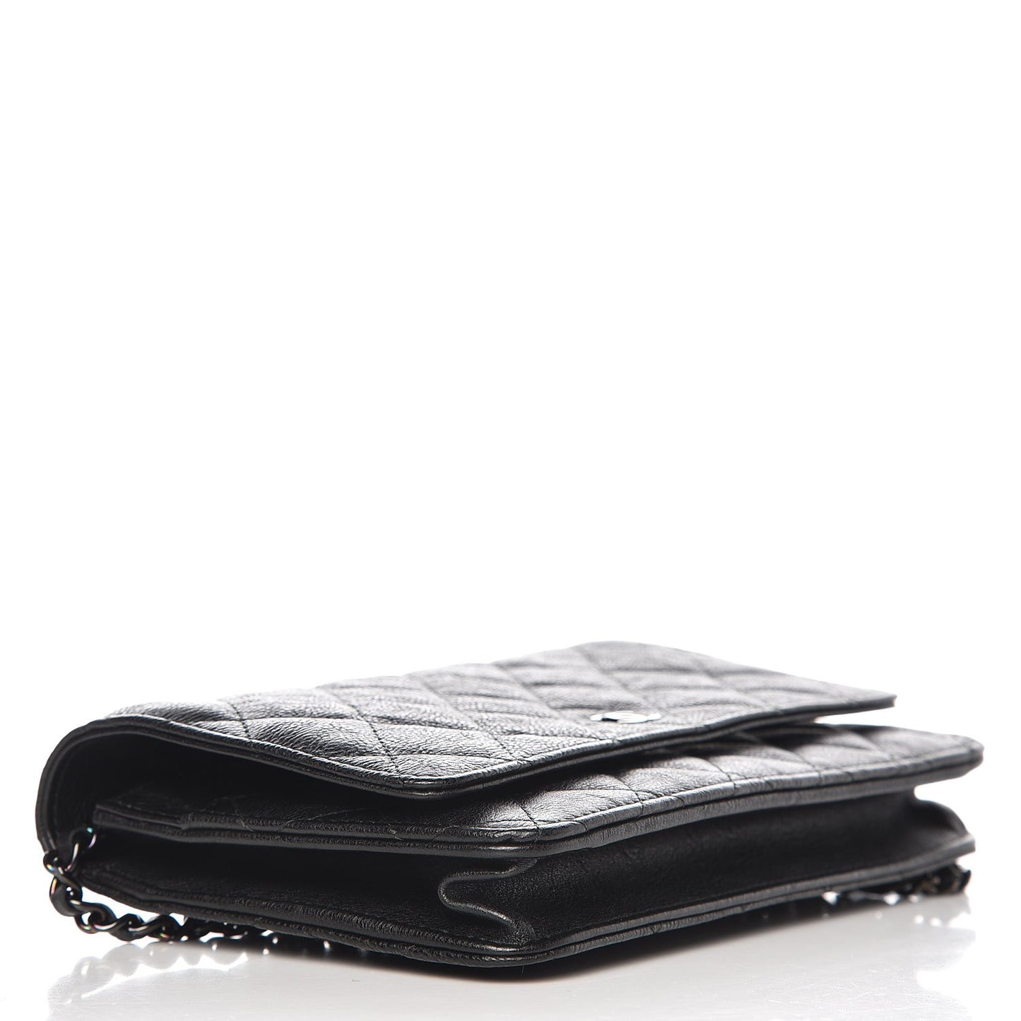 Crumpled Calfskin Quilted Wallet On Chain WOC So Black