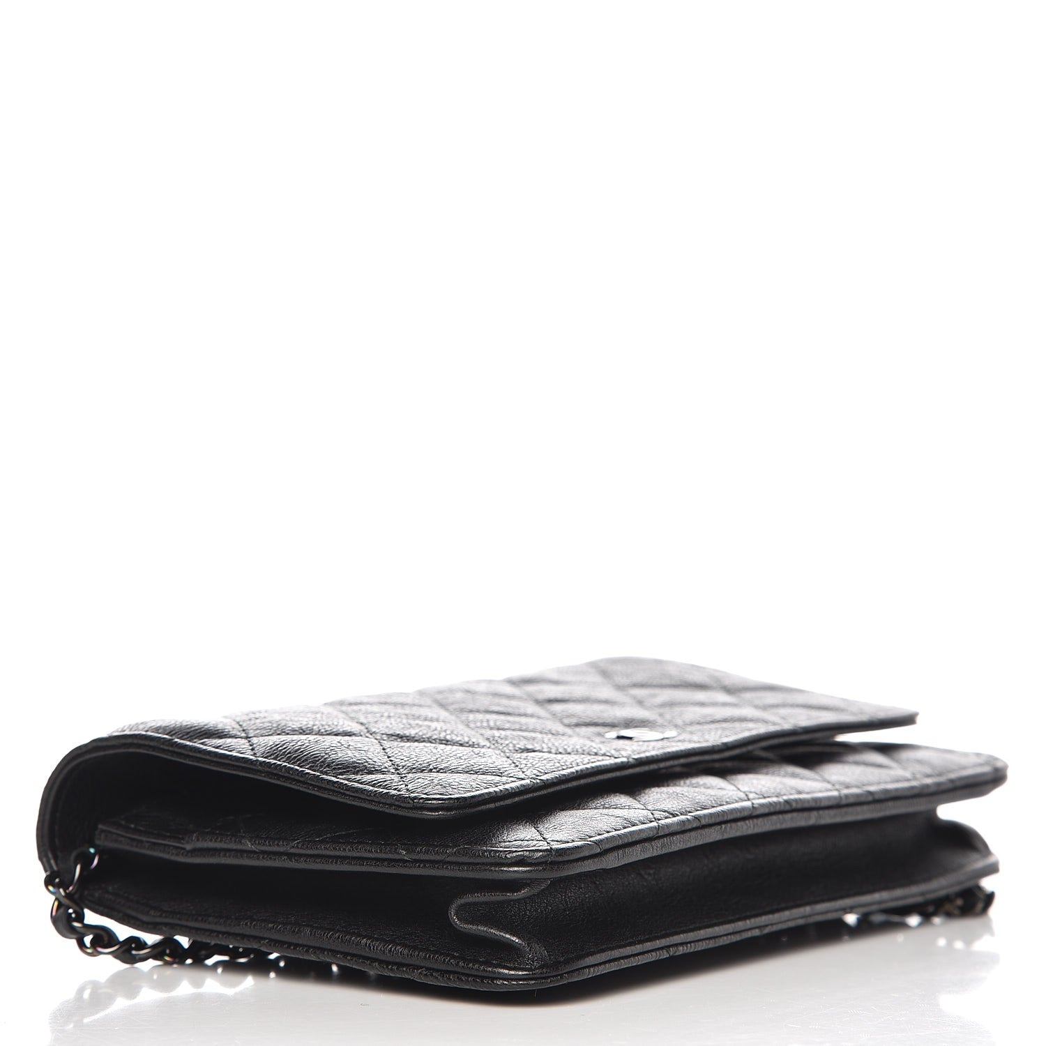 Chanel Crumpled Calfskin Quilted Wallet On Chain WOC So Black 4 of 9