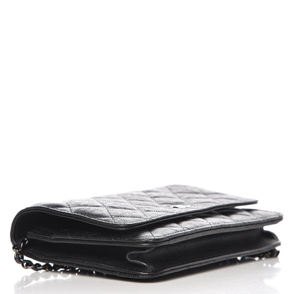 Chanel Crumpled Calfskin Quilted Wallet On Chain WOC So Black 4 of 9