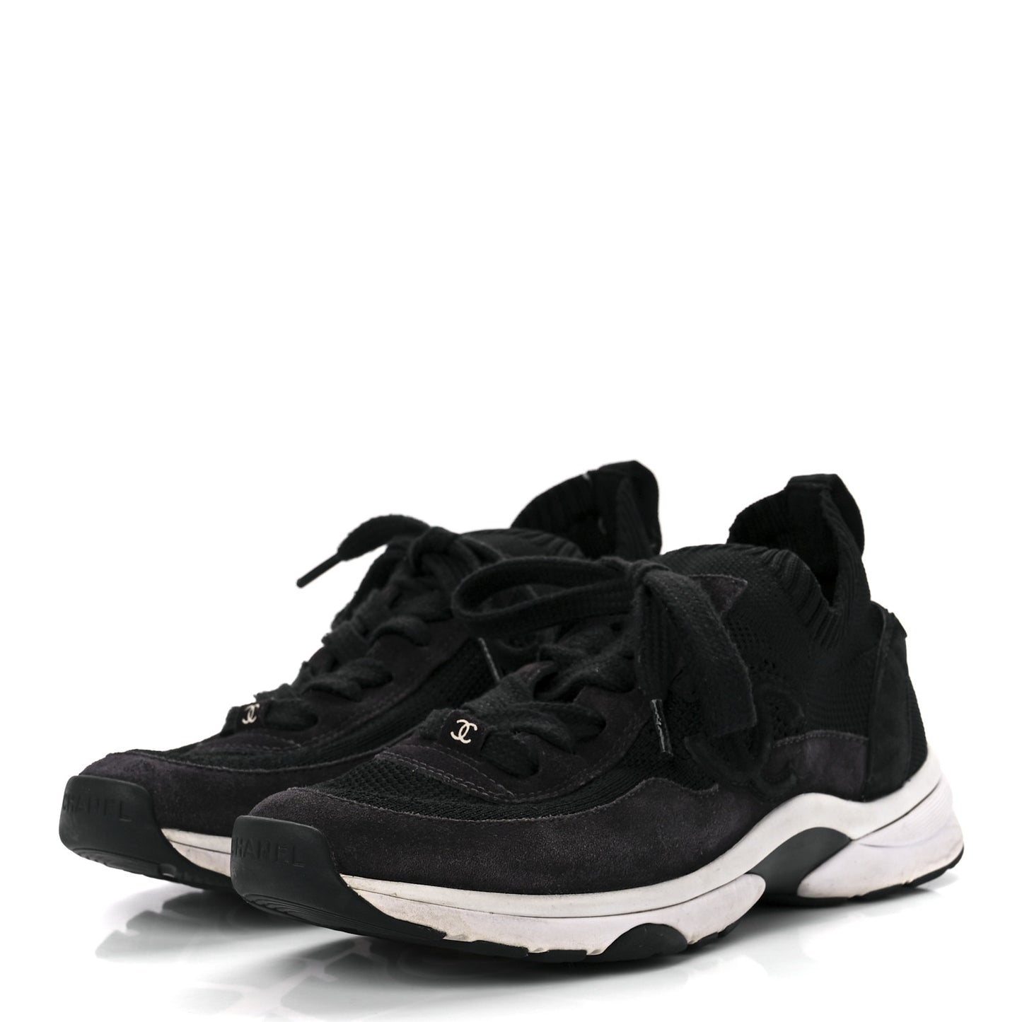Mesh Suede Fabric Womens CC Sneakers 38 Grey White Black