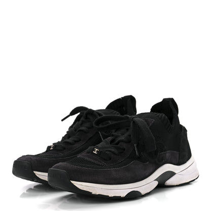 Chanel Mesh Suede Fabric Womens CC Sneakers 38 Grey White Black 3 of 9