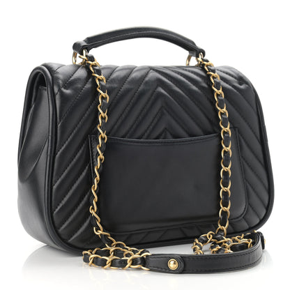 Chanel Lambskin Reverse Chevron Quilted Round Top Handle Flap Black 3 of 13