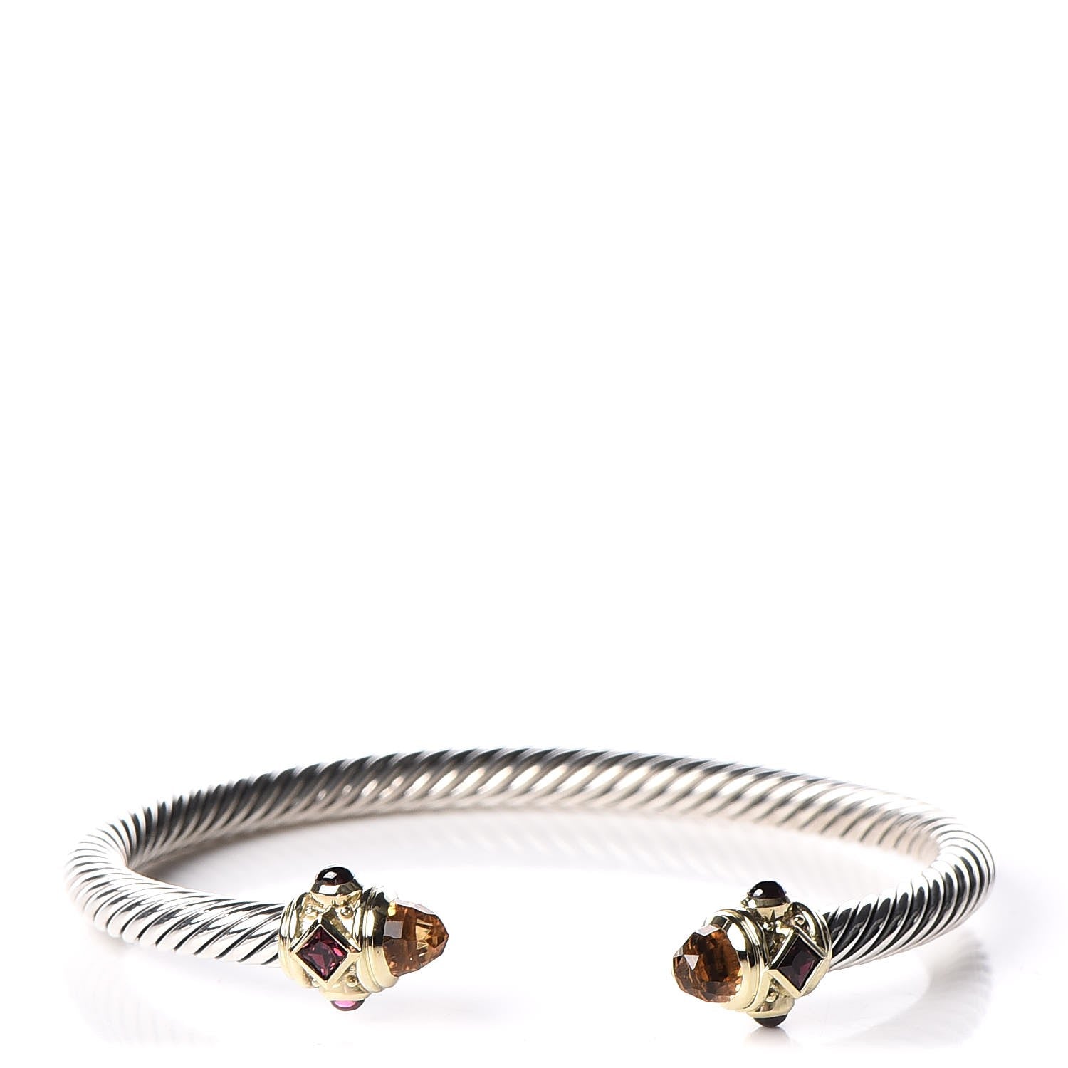 David Yurman Sterling Silver 14K Yellow Gold Citrine Rhodolite Garnet 5mm Renaissance Cable Bracelet 1 of 4