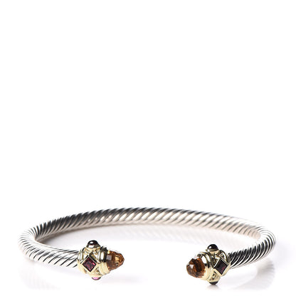 David Yurman Sterling Silver 14K Yellow Gold Citrine Rhodolite Garnet 5mm Renaissance Cable Bracelet 1 of 4