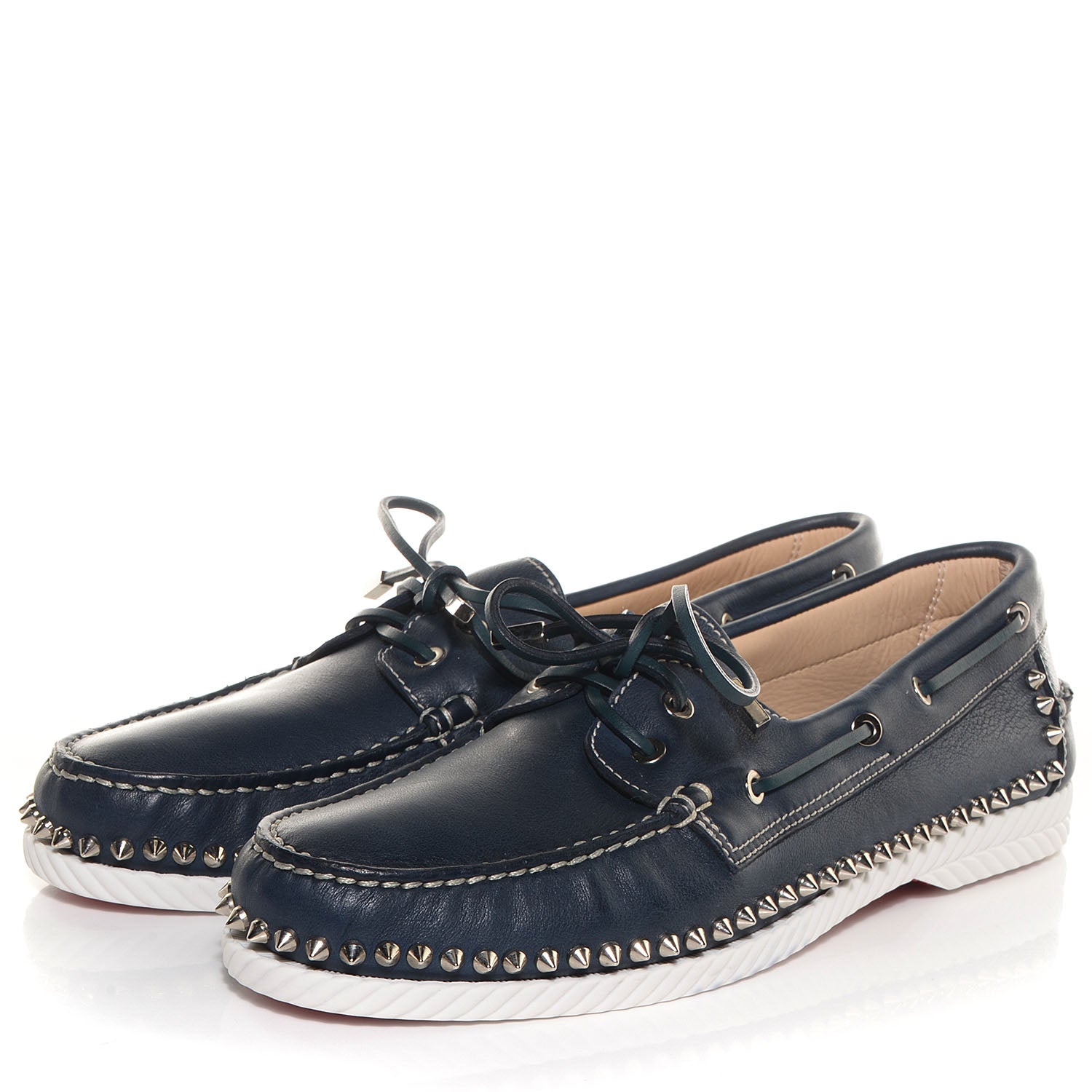 Christian Louboutin Mens Calfskin Steckel Spikes Boat Shoe 45 Navy 3 of 6
