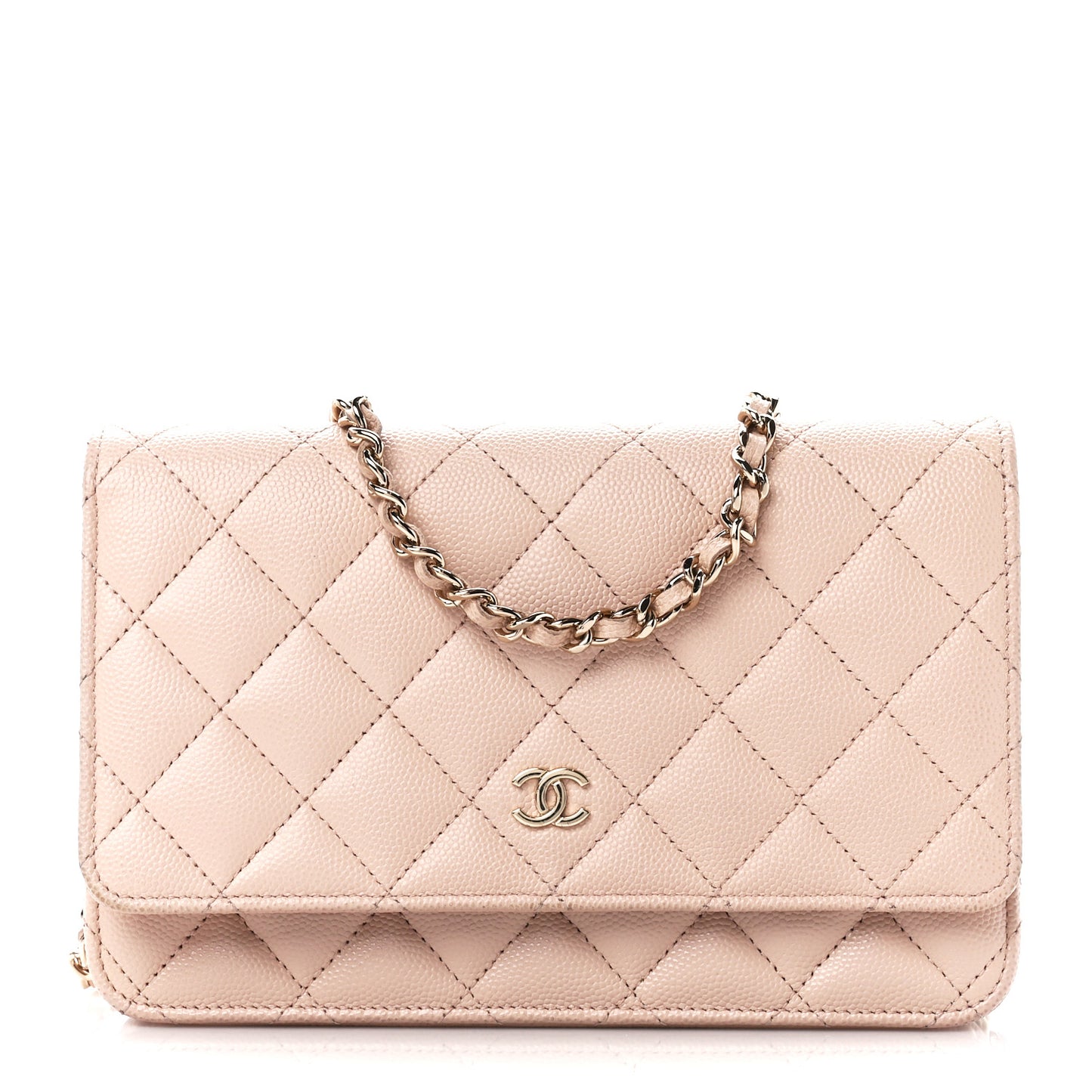 Caviar Quilted Wallet on Chain WOC Light Beige