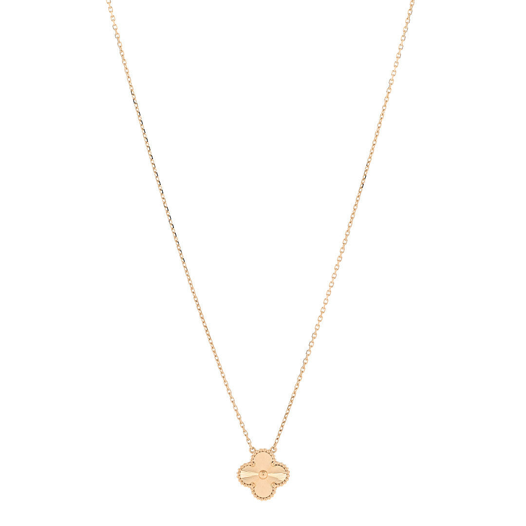 18K Yellow Gold Guilloche Vintage Alhambra Pendant Necklace