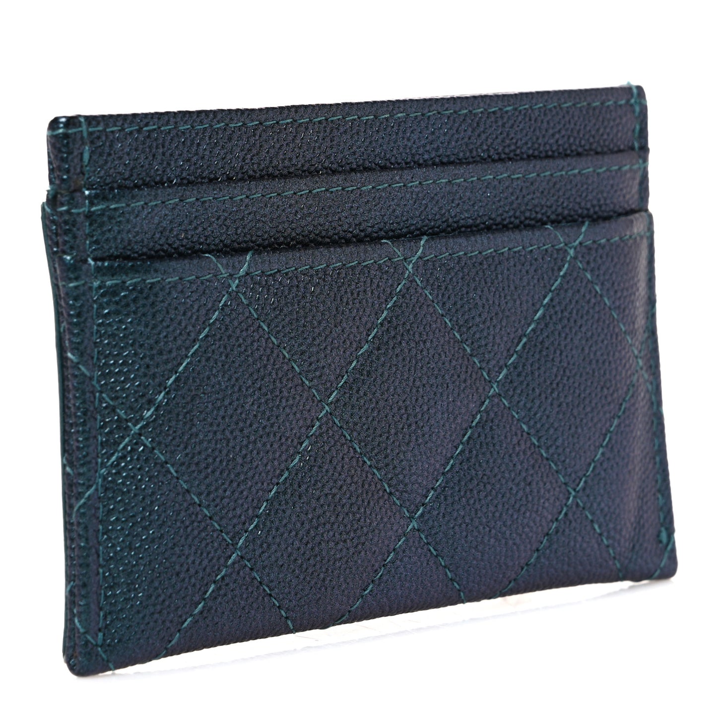Iridescent Caviar Quilted Filigree Card Holder Dark Turquoise