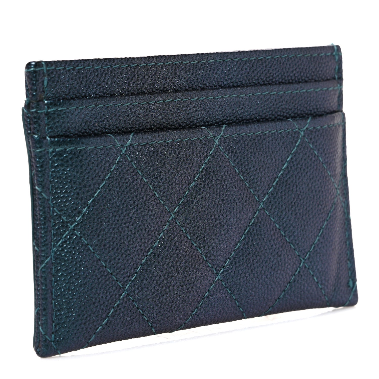 Chanel Iridescent Caviar Quilted Filigree Card Holder Dark Turquoise 3 of 8