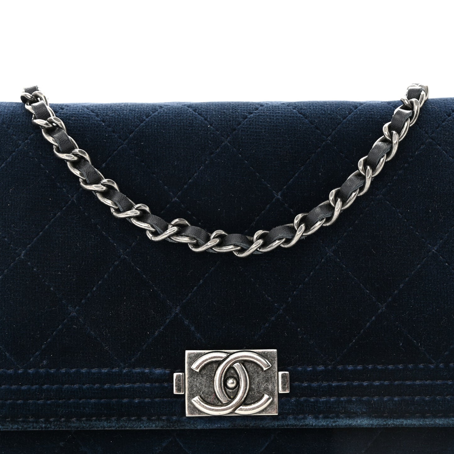 Velvet Quilted Boy Wallet On Chain WOC Blue