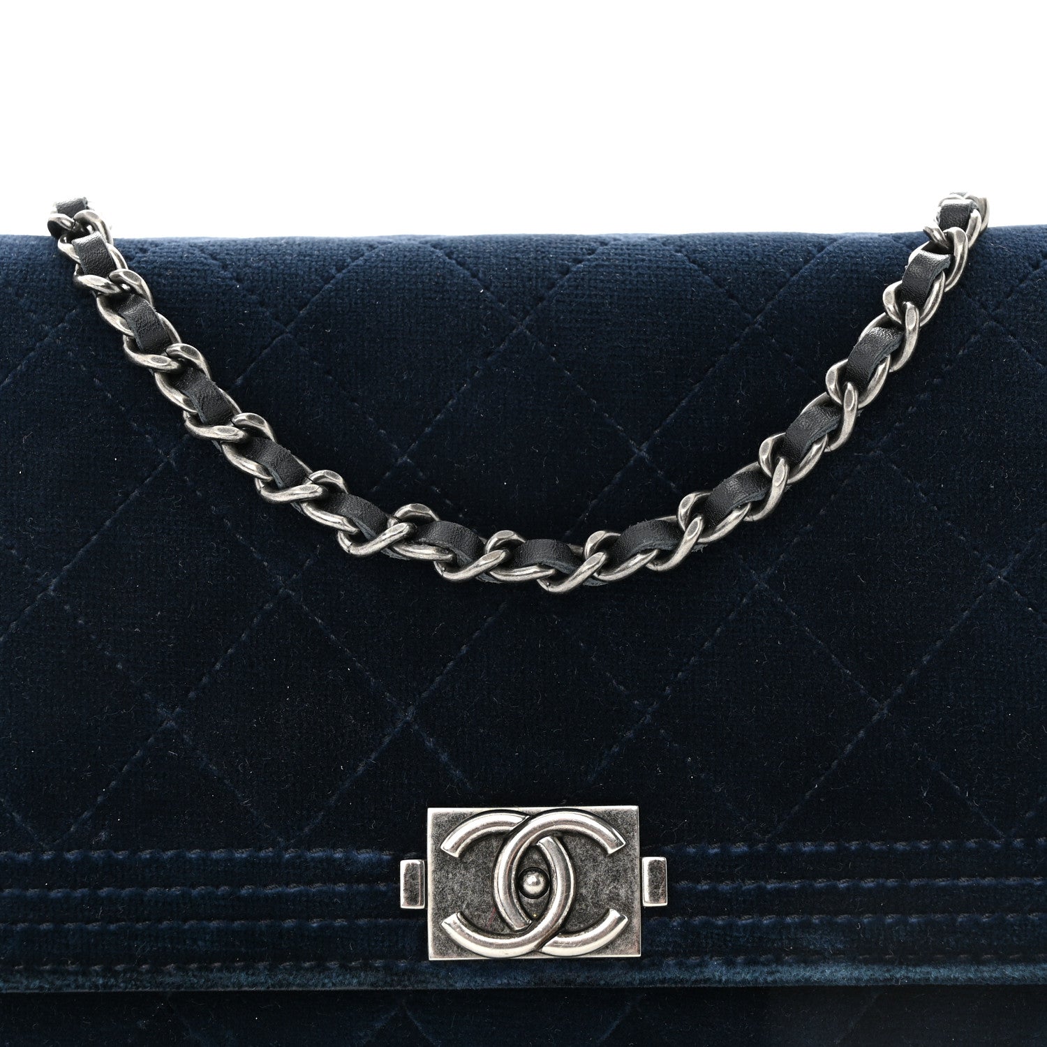 Chanel Velvet Quilted Boy Wallet On Chain WOC Blue 9 of 16