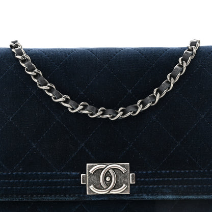 Chanel Velvet Quilted Boy Wallet On Chain WOC Blue 9 of 16