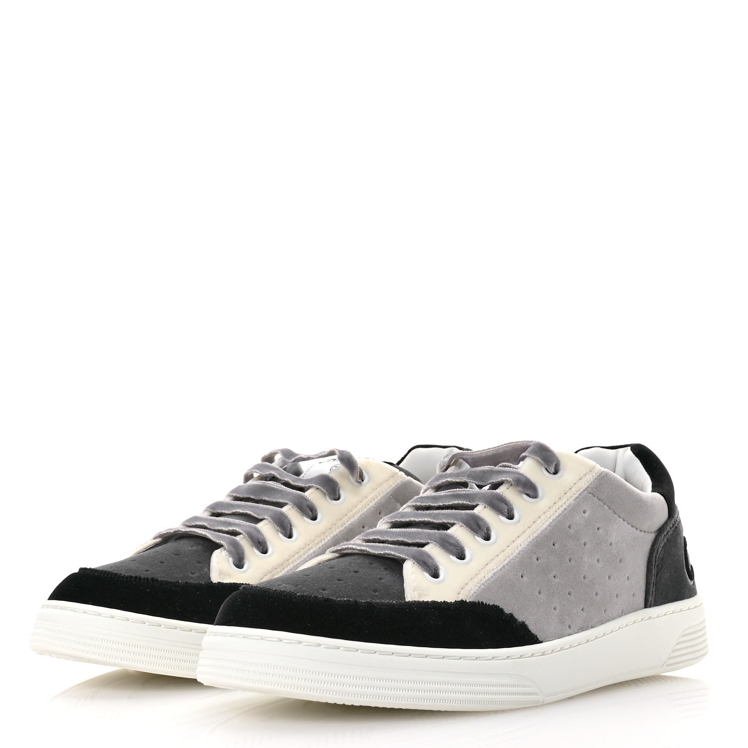 Chanel Velvet Womens Logo Sneakers 40 White Black Grey 4 of 9