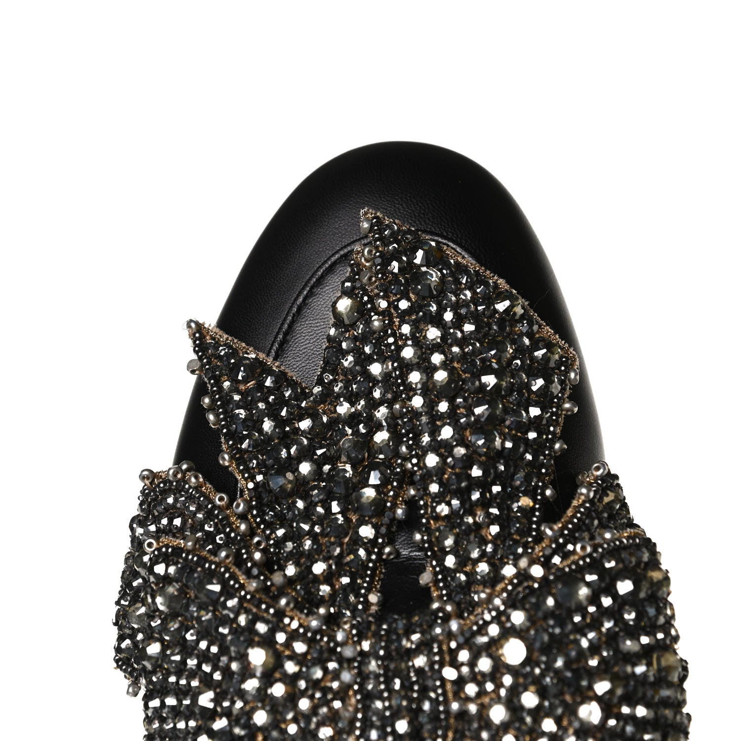 Gucci Malaga Kid Fur Crystal Bow Embroidered Womens Princetown Slippers 38 Black 9 of 10