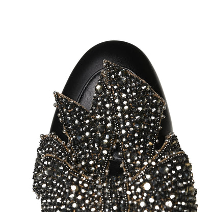 Gucci Malaga Kid Fur Crystal Bow Embroidered Womens Princetown Slippers 38 Black 9 of 10