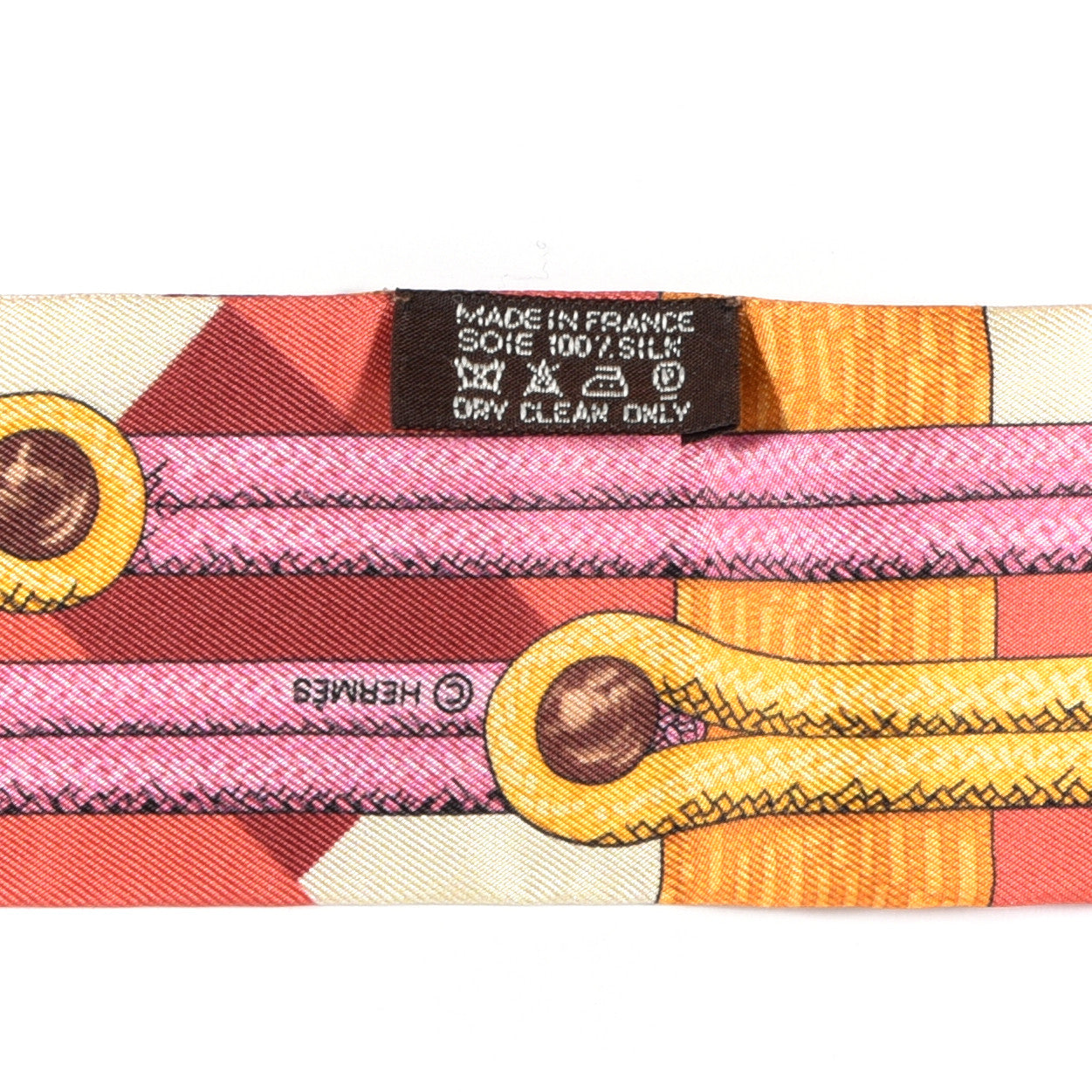 Hermes Silk Brandebourgs Twilly Corail Rose Jaune D'Or 4 of 4