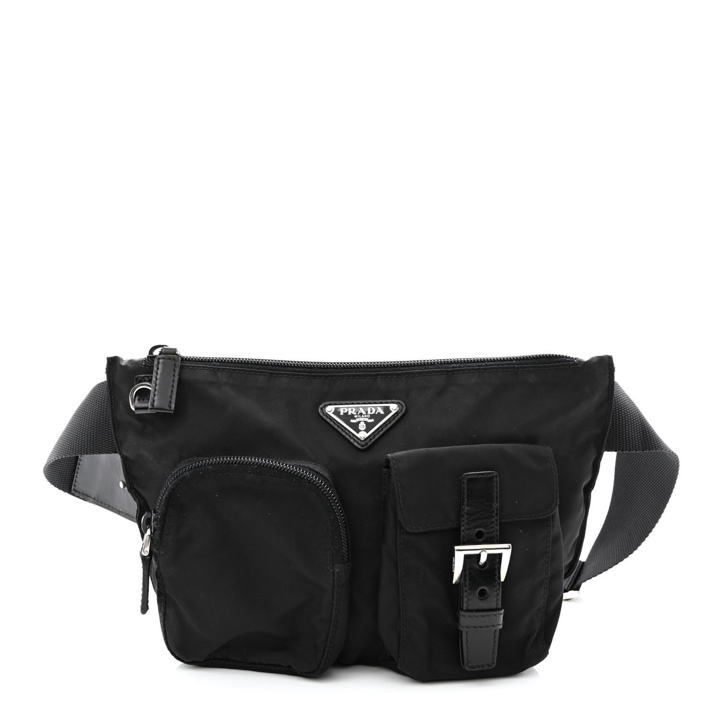 Tessuto Nylon Soft Calfskin Sling Belt Bag Black
