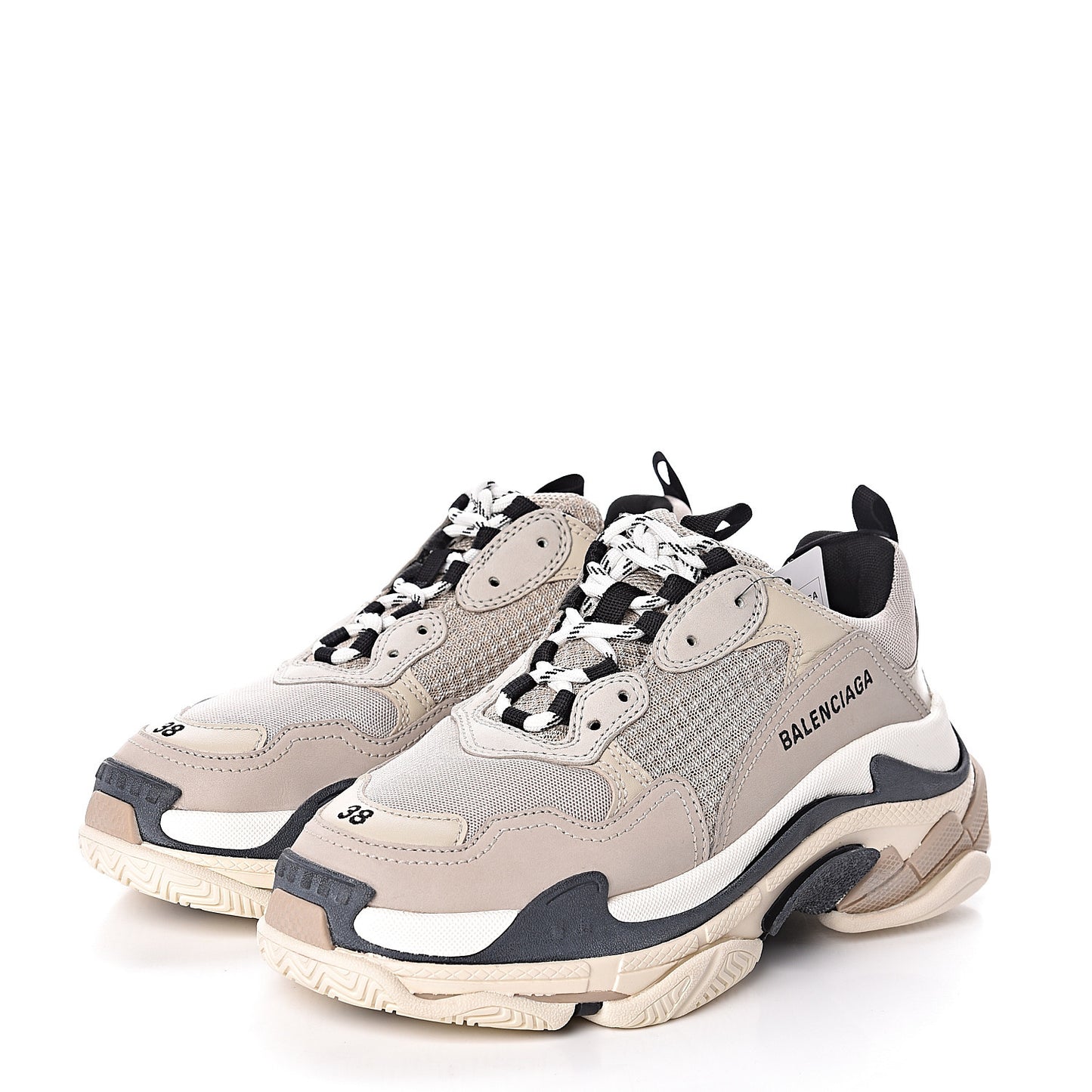 Fabric Mesh Womens Triple S Sneakers 38 Beige Black