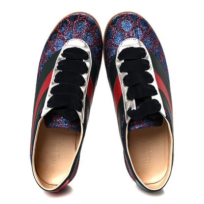 Gucci Lurex Calfskin Web GG Monogram Mens Falacer Sneakers 8.5 Iridescent Blue Iridescent Red Silver 2 of 11