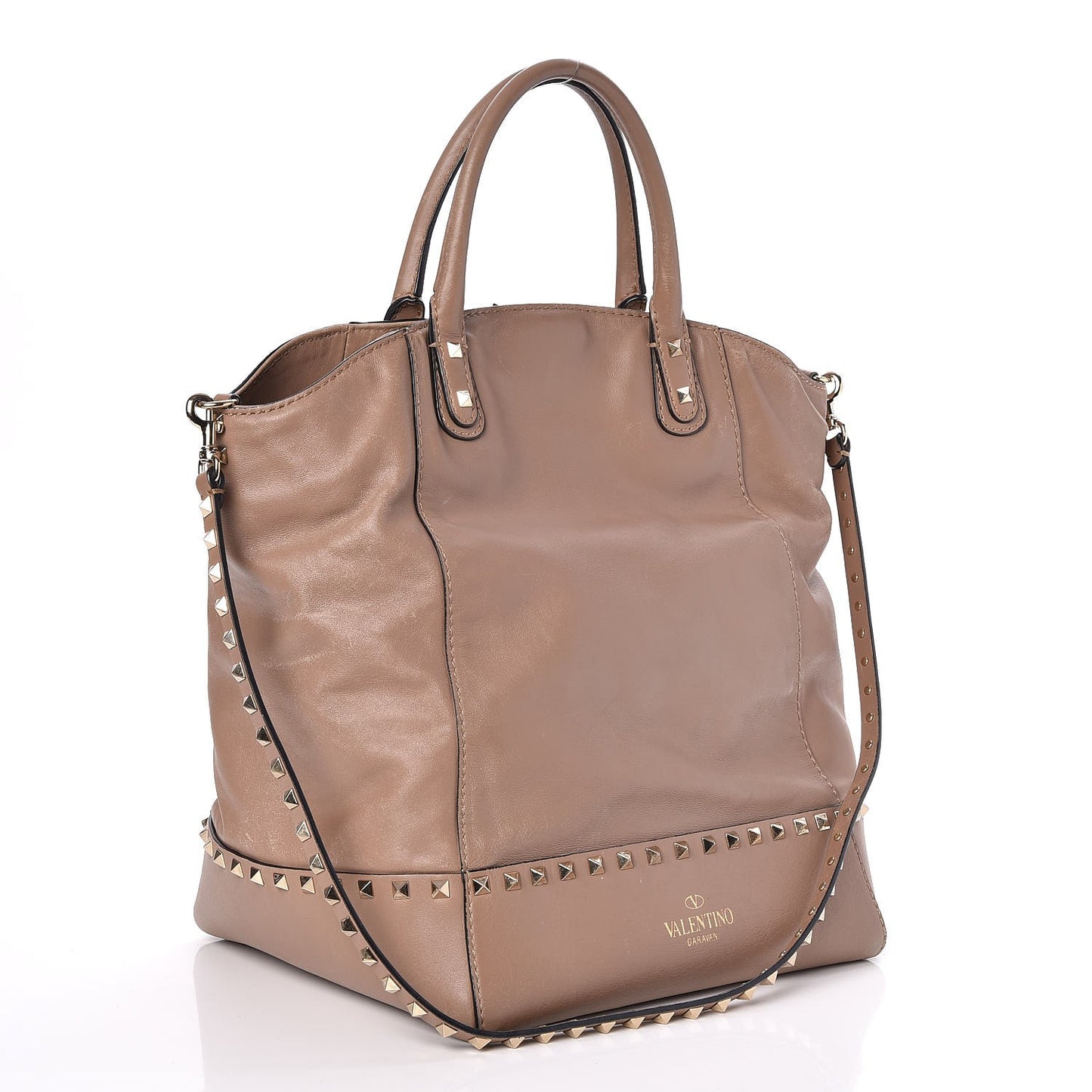 Calfskin Rockstud New Dome Bucket Tote Poudre
