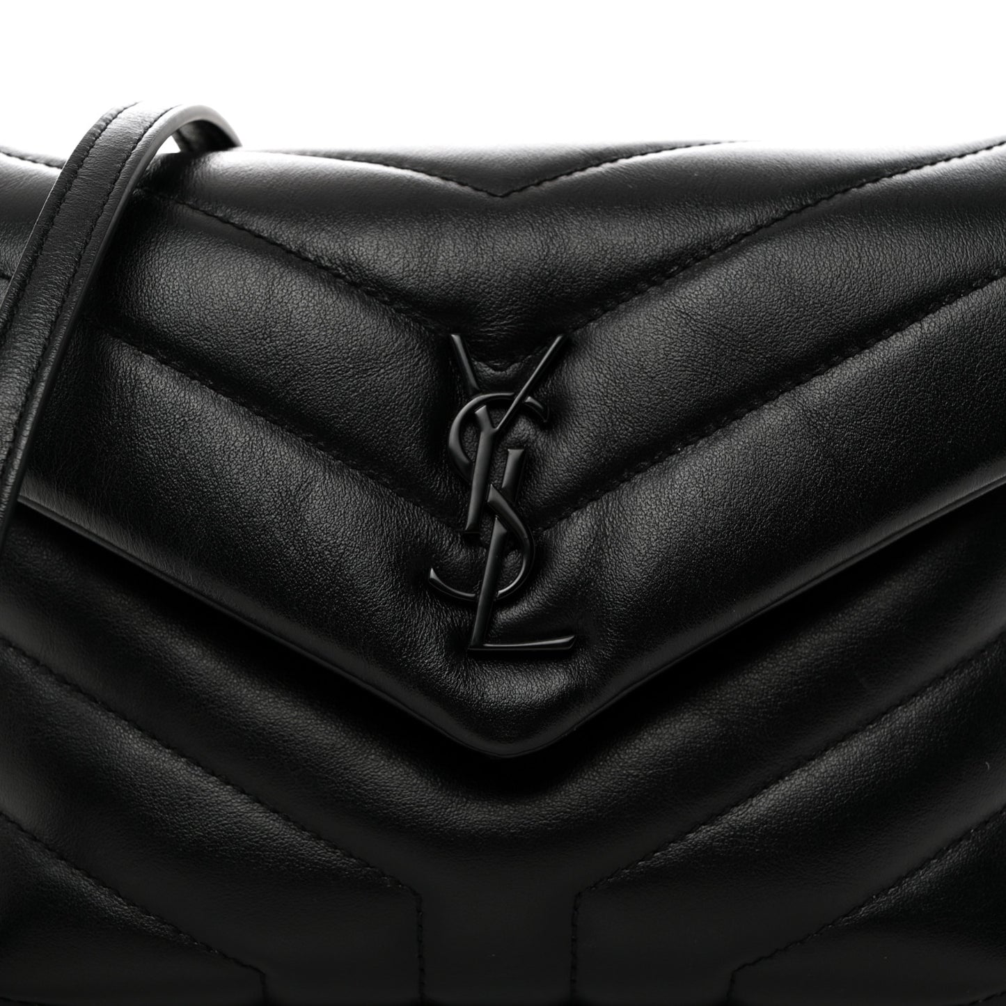 Calfskin Y Quilted Monogram Monochrome Toy Loulou Crossbody Bag Black