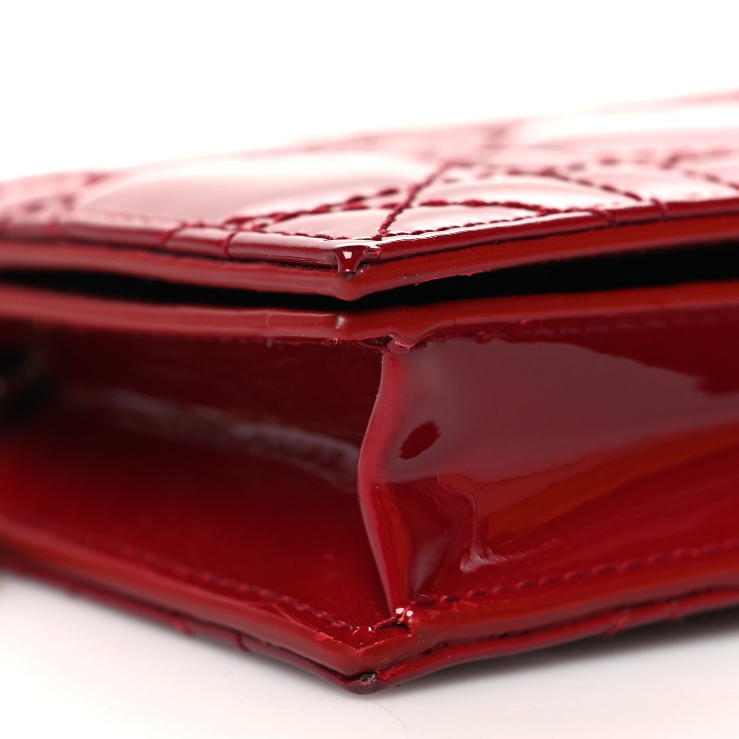 Patent Cannage Mini Lady Dior Wallet Cherry Red
